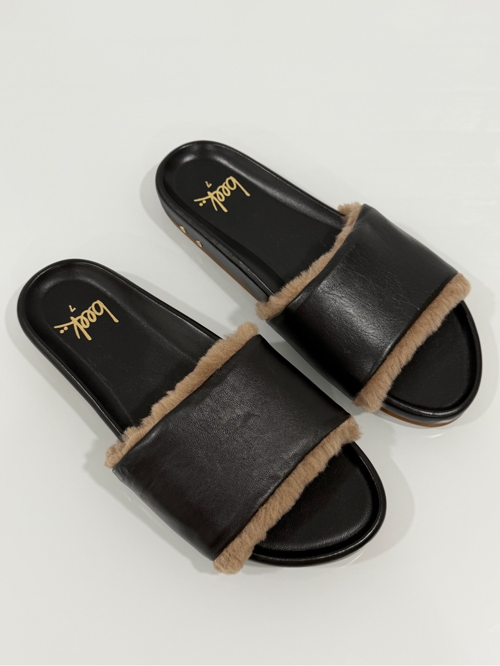 BEEK Gallito Genuine Shearling Slide Sandal - Black Bronze - Sz - 7
